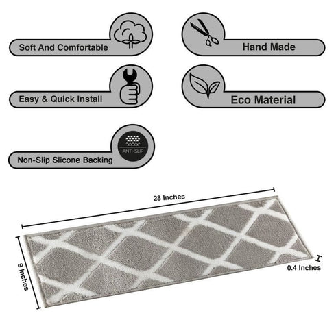 Gray/White Willow Premium Quality Turkish Carpet Stair Treads  - Machine Washable  Non Slip Stair Treads with TPR Backing